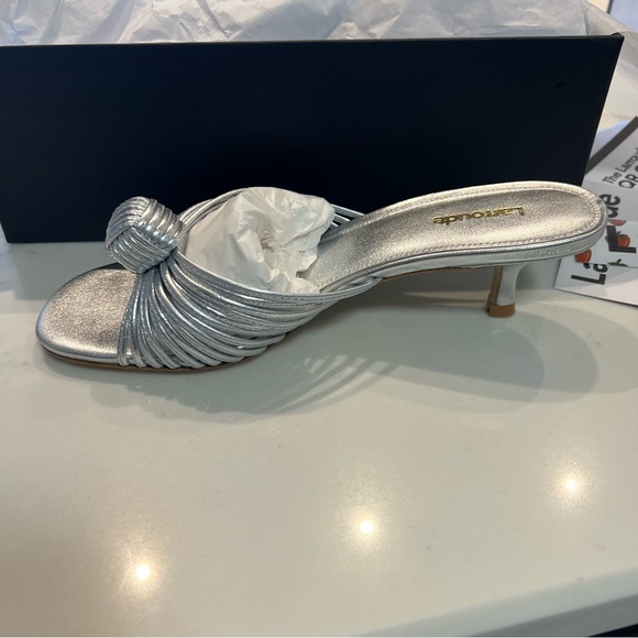 BNWT Larroude Valerie Knot Mules Sandals Silver 7.5  - in box - Picture 4 of 10